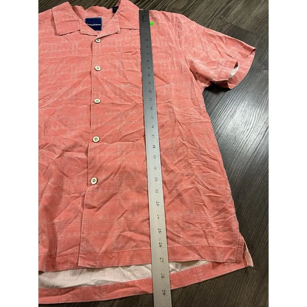 Tommy Bahama Shirt Men's‎ Large Pink 100% Silk Button Down Short Sleeve Collared